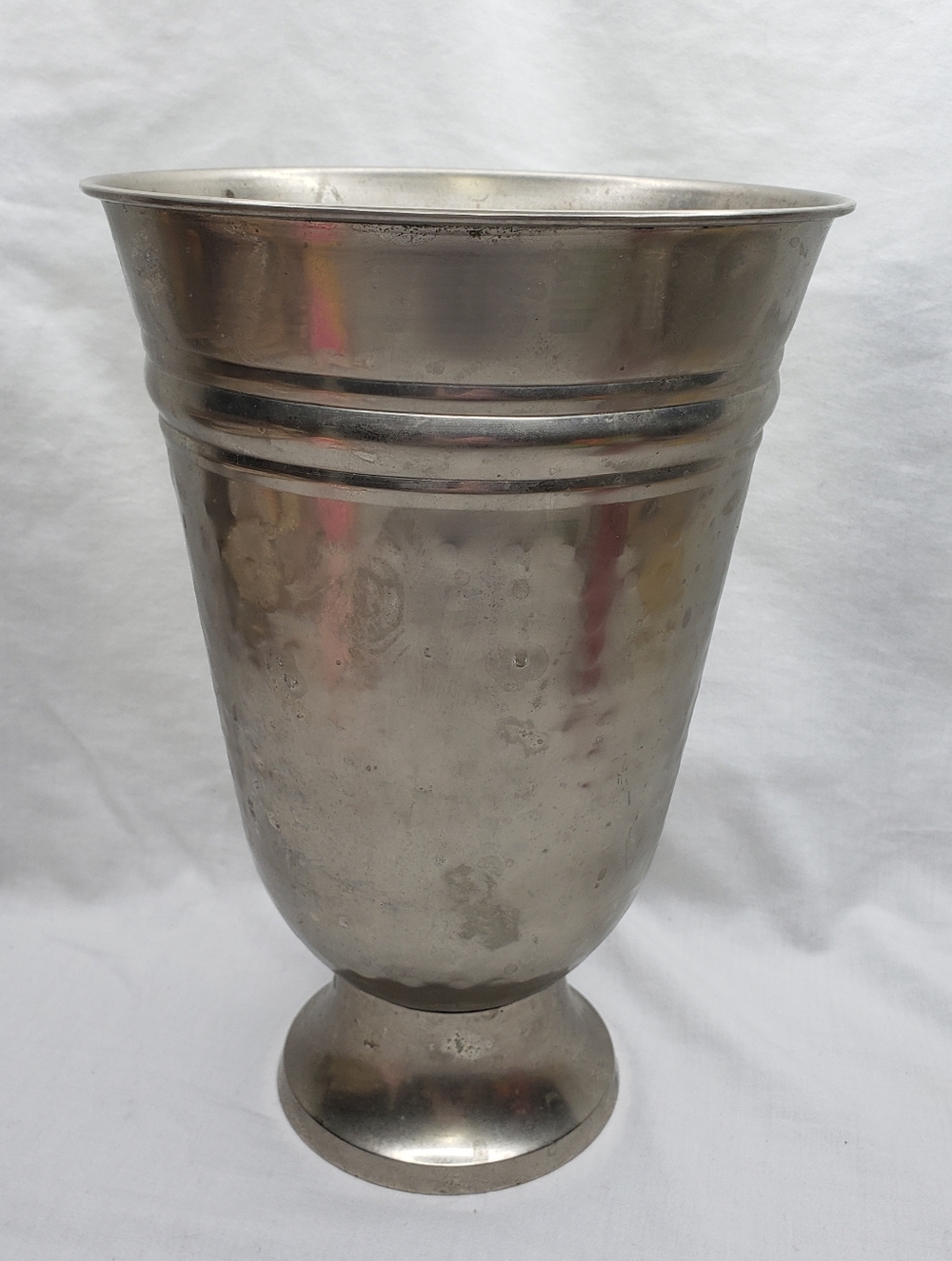 Vintage Tall Hammered Aluminum Tapered Silver Metal Weighted Vase 10 Inches